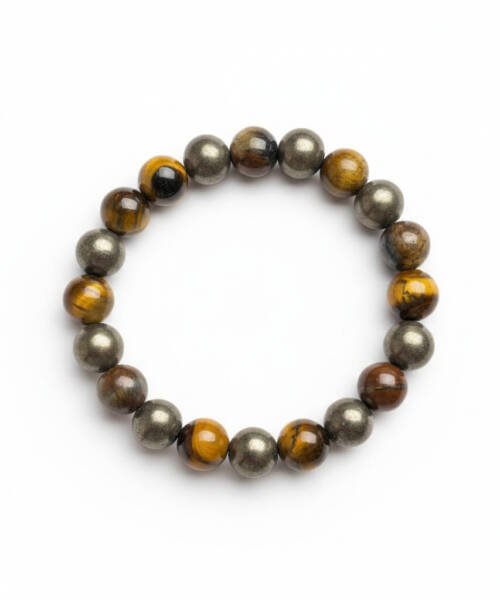 Pirite com Olho de Tigre pulseira de proteção e prosperidade financeira